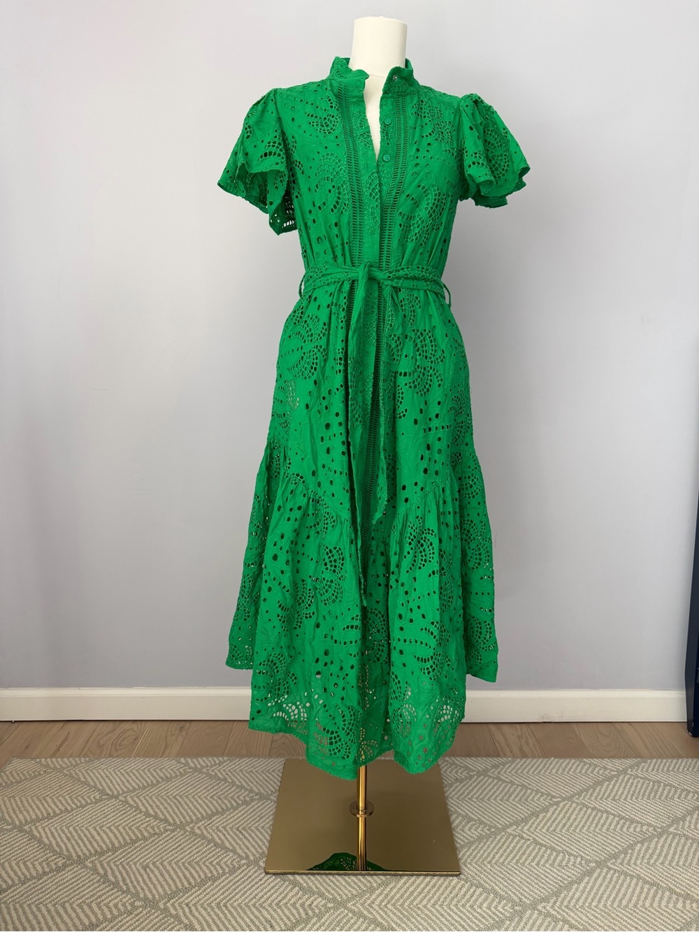 CIEBON Isabella Green Cotton Eyelet Maxi Shirtdress Size S